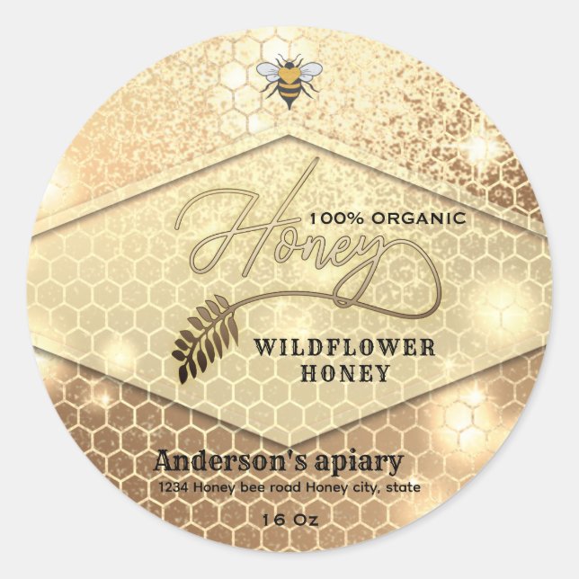 Moderner, eleganter Honig Runder Aufkleber (Vorderseite)