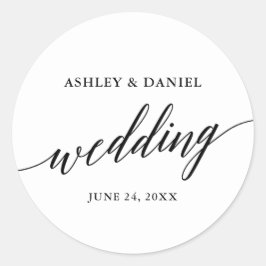 Moderner eleganter kalligrafischer Hochzeitssticht Runder Aufkleber