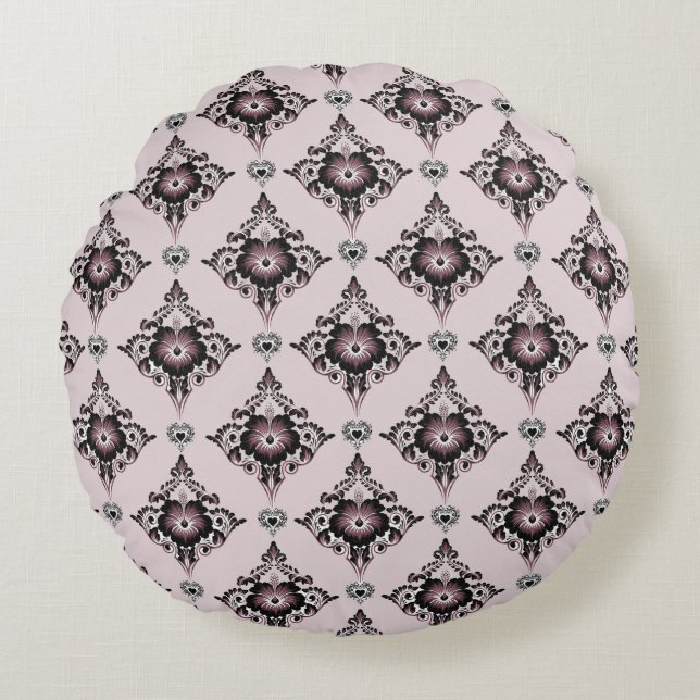 Moderner eleganter Lavendel Damask Rundes Kissen (Vorderseite)