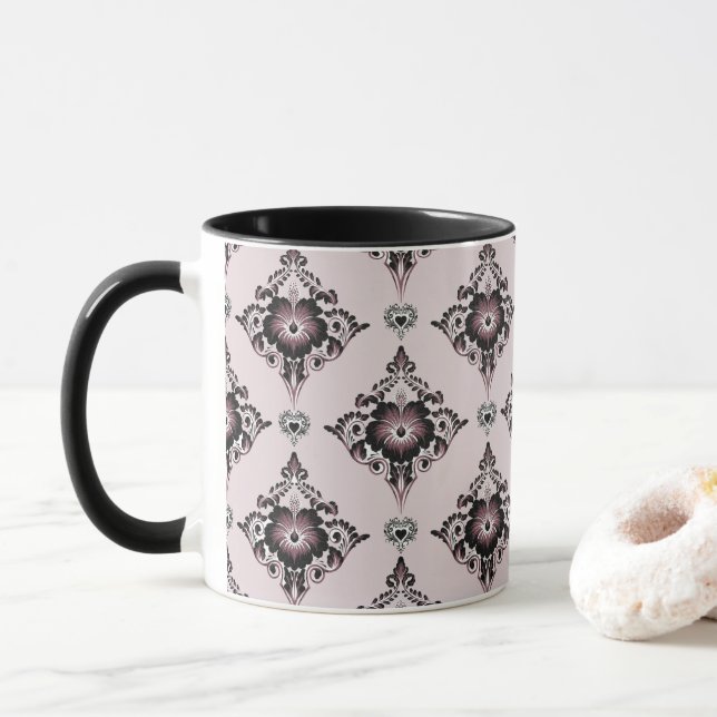 Moderner eleganter Lavendel Damask Tasse (Mit Donut)