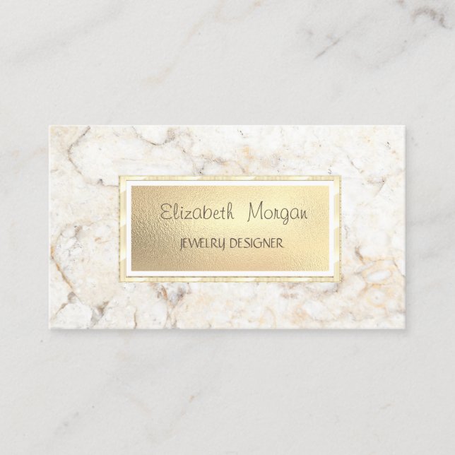 Moderner, eleganter Marmor, Goldrahmen-Schmuckdesi Visitenkarte (Vorderseite)
