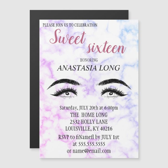 Moderner, eleganter Marmor, Imitat Lashes Magneteinladung (Vorne/Hinten)
