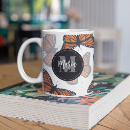 Moderner Eleganter Monarch Butterfly Mit Monogramm Kaffeetasse