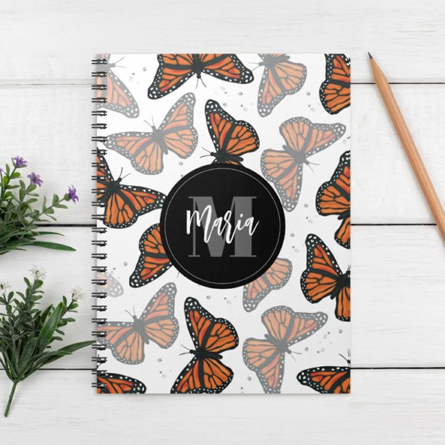 Moderner Eleganter Monarch Butterfly Mit Monogramm Notizblock (Von Creator hochgeladen)