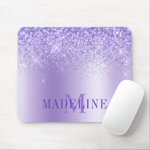 Moderner, eleganter Monogramm-Lila Glitzer Mousepad