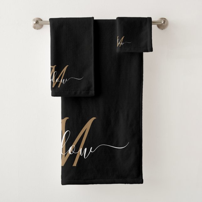 Moderner, eleganter Name des Monogram-Skripts Badhandtuch Set (Insitu)