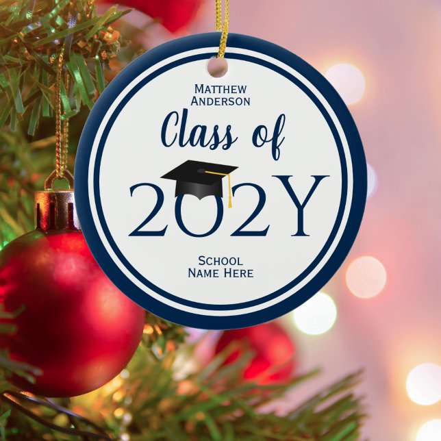 Moderner Eleganter Navy Blue Typografy Abschluss Keramik Ornament (Von Creator hochgeladen)