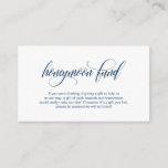 Moderner, eleganter Navy Blue Wedding Honeymoon Fu Begleitkarte<br><div class="desc">Das ist das moderne elegante Romantik-Drehbuch,  Navy Blue Kalligraphie,  Wedding Honeymoon Fund,  Enclosure Card. Sie können die Farben des Schriftartes ändern und Ihre Hochzeitsdetails in den entsprechenden Schriftart / Schrift hinzufügen.#TeeshaDerrick</div>