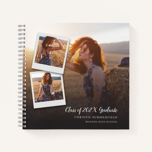 Moderner Eleganter Navy Script Foto Abschluss Gues Notizbuch (Vorderseite)