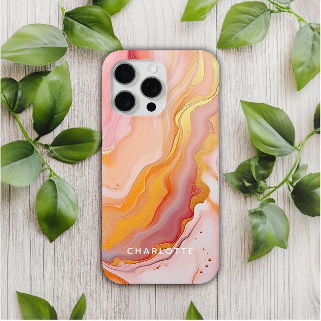 Moderner eleganter Pfirsichgoldmarmorname Personal Case-Mate iPhone Hülle (Von Creator hochgeladen)