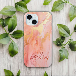 Moderner eleganter Pfirsichgoldmarmorname Personal Case-Mate iPhone Hülle