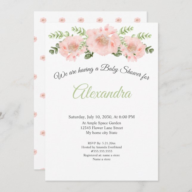 Moderner Eleganter Pink Poppy Blumenstrauß Abschlu Ankündigung (Vorne/Hinten)