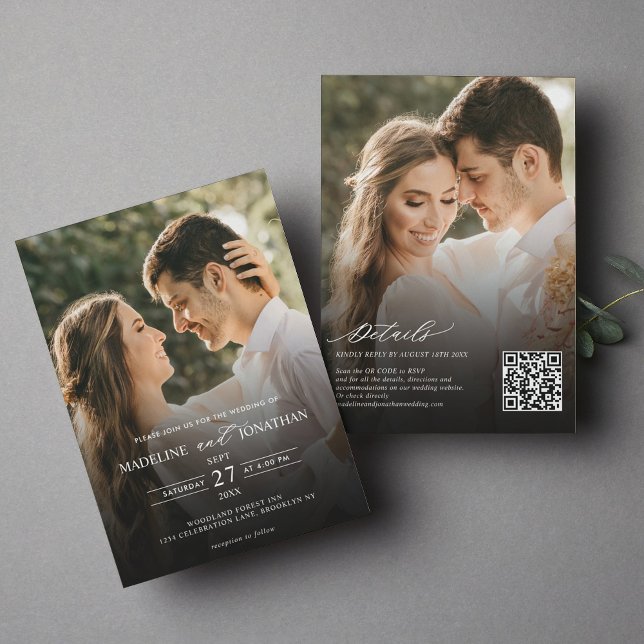 Moderner Eleganter QR-Code 2 Foto Einladung (Von Creator hochgeladen)