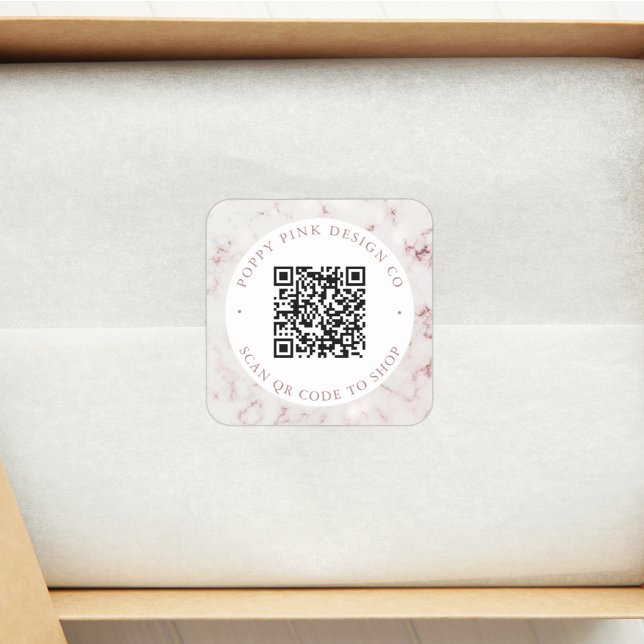 Moderner, eleganter QR-Code-Shopaufkleber aus Marm Quadratischer Aufkleber (Von Creator hochgeladen)