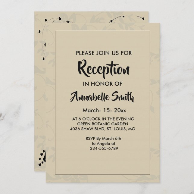 Moderner Eleganter Romantischer Empfang Einladung (Vorne/Hinten)