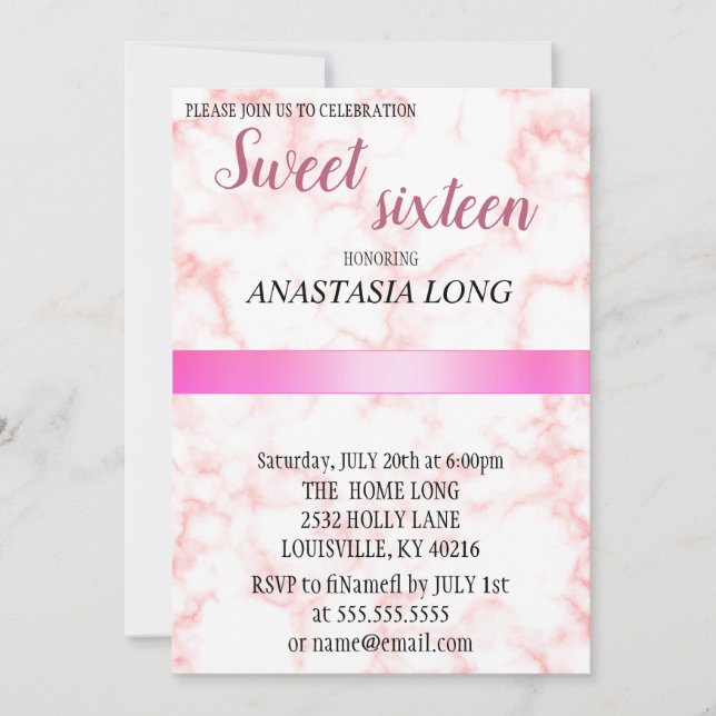 Moderner, eleganter rosa Marmor Save The Date (Vorderseite)