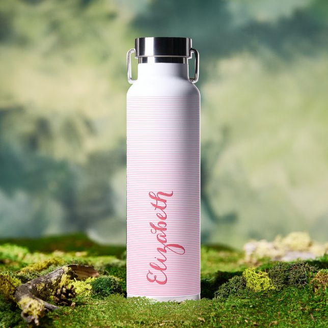 Moderner eleganter rosa Script-Individuelle Name M Trinkflasche (Modern Elegant Pink Script Custom Name Monogrammed Water Bottle)