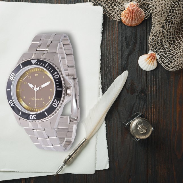 Moderner Eleganter Rosybraun und Gold Individuelle Armbanduhr (Von Creator hochgeladen)