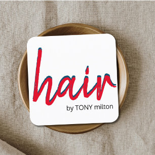 Moderner Eleganter Rot Blau Weiß Haarstylist Quadratische Visitenkarte