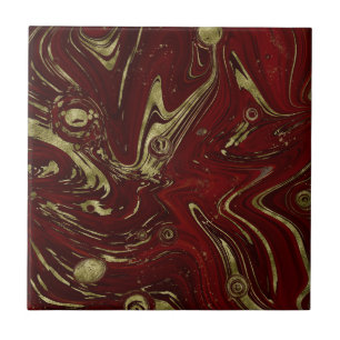 Moderner eleganter Rot- und Goldmarmor Swirl  Fliese