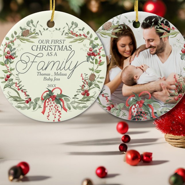 Moderner Eleganter Roter Grüner Weihnachtsblumenre Keramik Ornament (Von Creator hochgeladen)