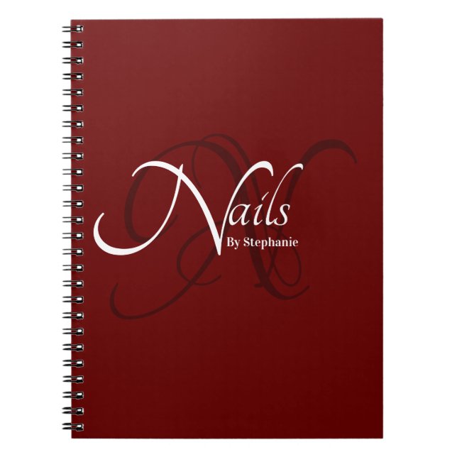 Moderner Eleganter Roter Monogramm Typografie Nail Notizblock (Vorderseite)