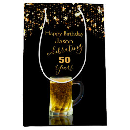 Moderner eleganter Schwarz-Gold-Glitzer Mittlere Geschenktüte