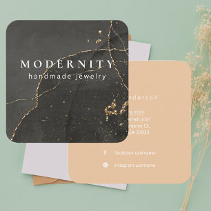 Moderner, eleganter Schwarz-Gold-Schmuckdesigner Quadratische Visitenkarte