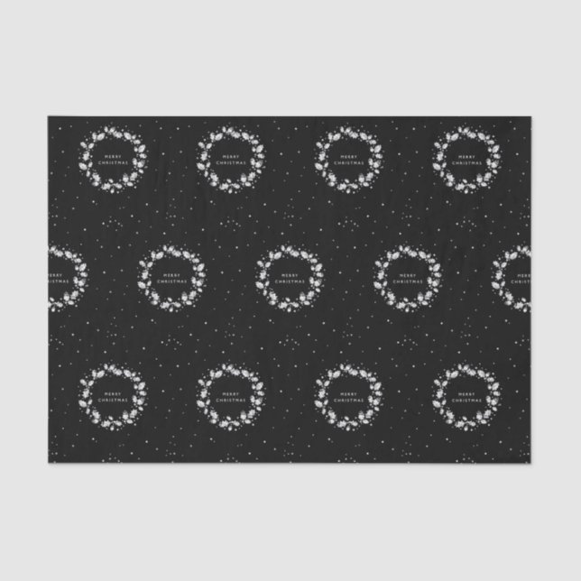 Moderner eleganter Schwarz+Weiß Weihnachtskranz Seidenpapier (Vorderseite)