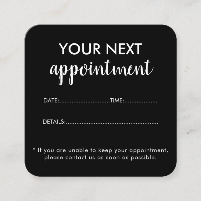 Moderner Eleganter Schwarzer Schönheitssalon Terminkarte (Vorderseite)