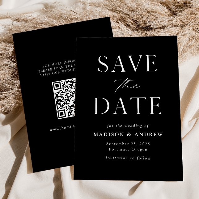 Moderner eleganter schwarzer und weißer QR-Code Save The Date (Von Creator hochgeladen)
