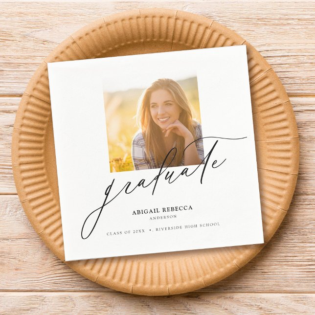 Moderner eleganter Script Square Foto Abschluss Serviette (Von Creator hochgeladen)