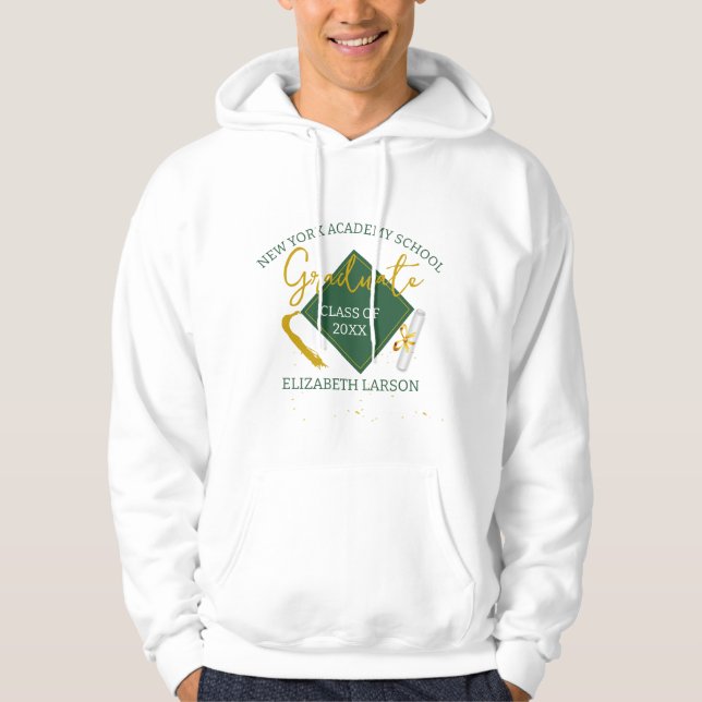 Moderner Eleganter Senior Green Themed Abschluss Hoodie (Vorderseite)