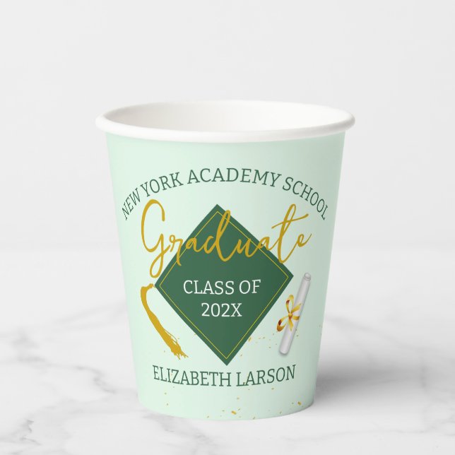 Moderner Eleganter Senior Green Themed Abschluss Pappbecher (Vorderseite)