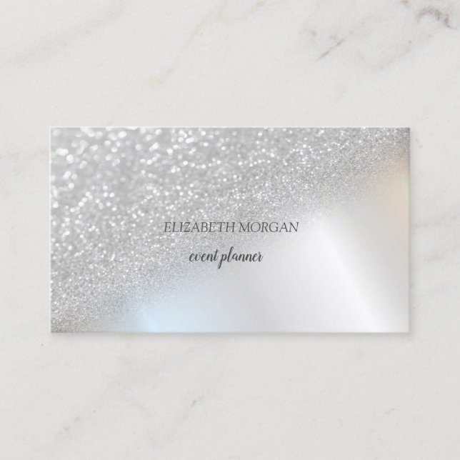 Moderner Eleganter Silver Glitzer Bokeh Ombre Visitenkarte (Vorderseite)
