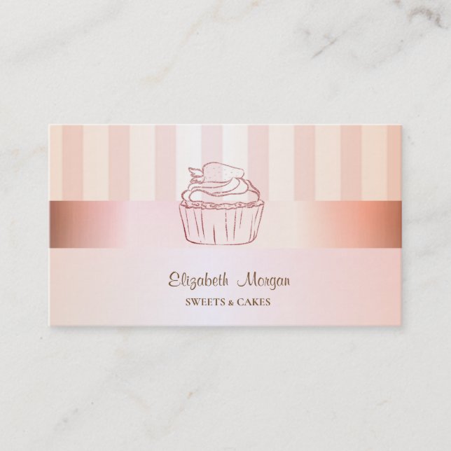 Moderner Eleganter Stilgestreift Cupcake Visitenkarte (Vorderseite)