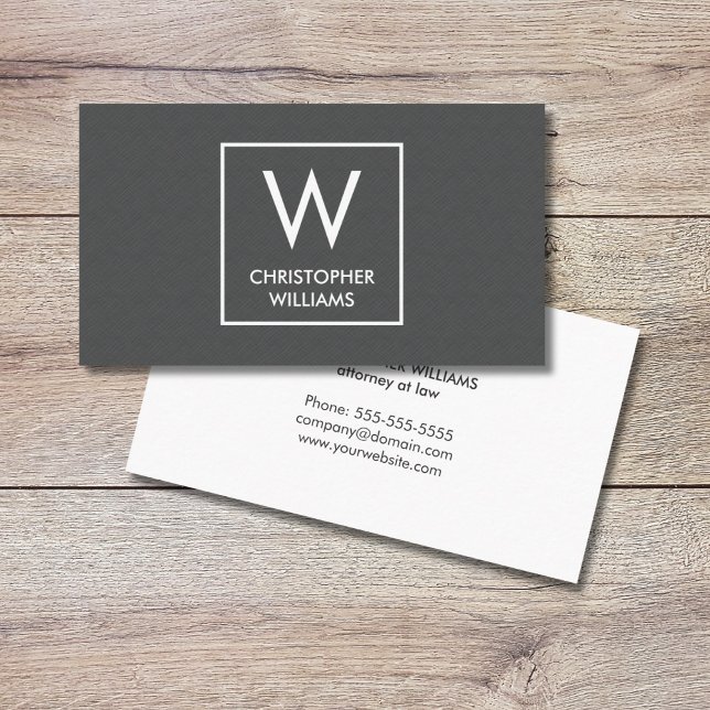 Moderner eleganter Texture Gray Monogram Anwalt Visitenkarte (Von Creator hochgeladen)