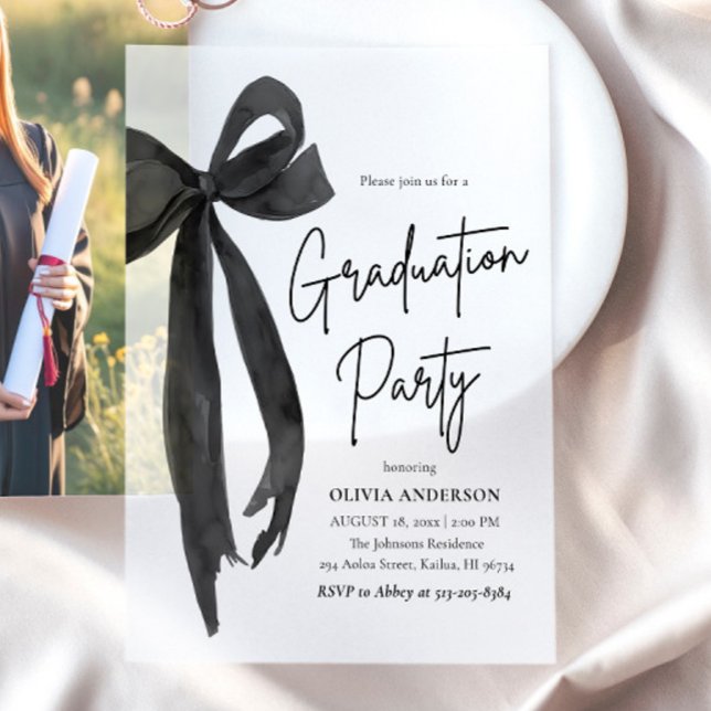 Moderner Eleganter Trendy Stilvoller Black Bow Abs (Modern Elegant Trendy Stylish Black Bow Graduation Vellum Invitation)