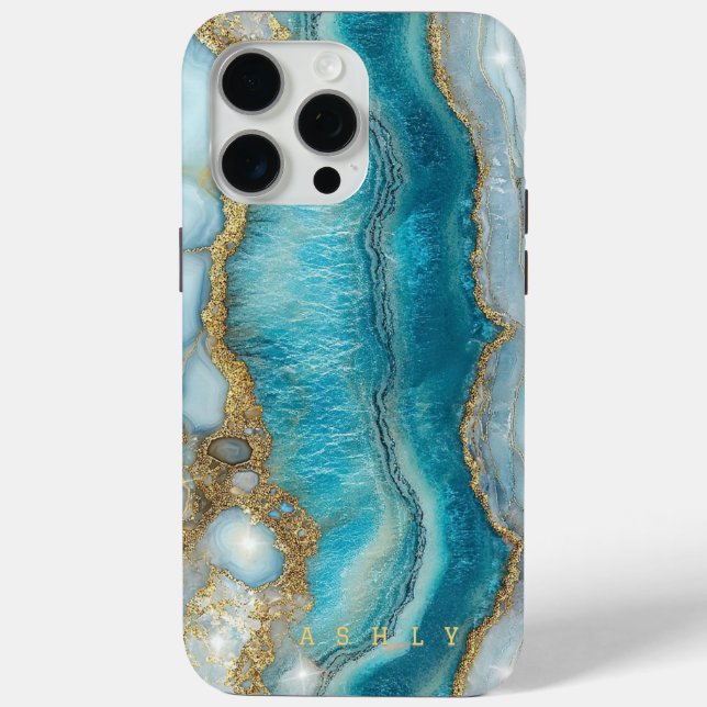 Moderner, eleganter türkisfarbener Marmor Case-Mate iPhone Hülle (Rückseite)