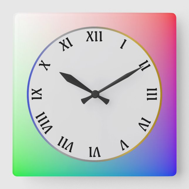 Moderner, eleganter und schlichter, farbenfroher R Quadratische Wanduhr (Vorderseite)