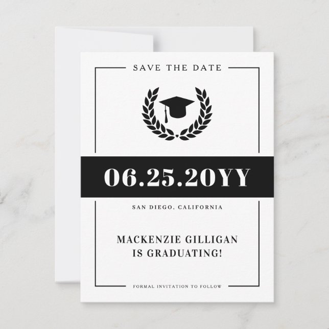 Moderner Eleganter Uni-Abschluß Save The Date (Vorderseite)