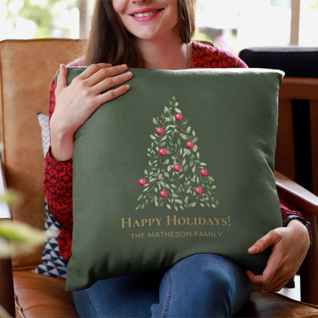 Moderner eleganter Weihnachtsbaum Kissen (Happy holidays Christmas tree modern custom throw pillow)