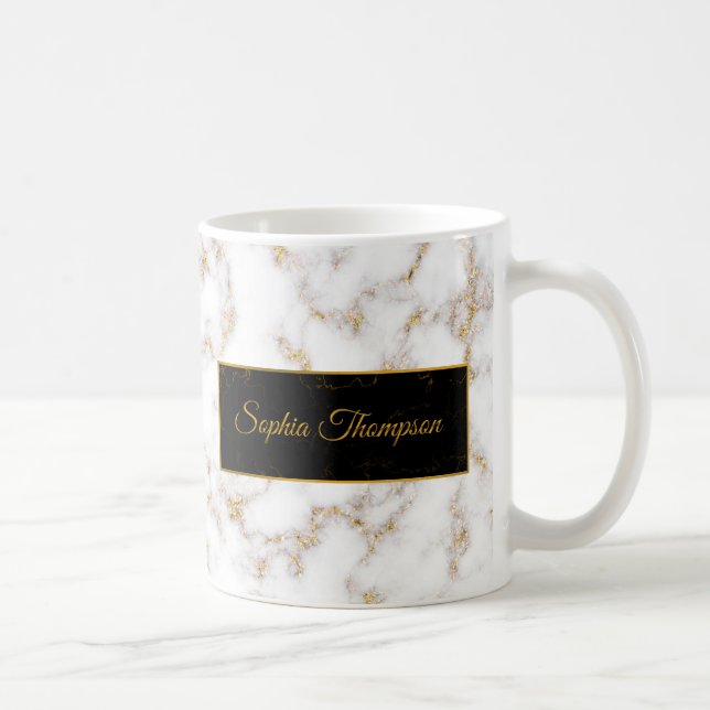 Moderner eleganter weißes Goldmarmor-Name - Tasse (Rechts)