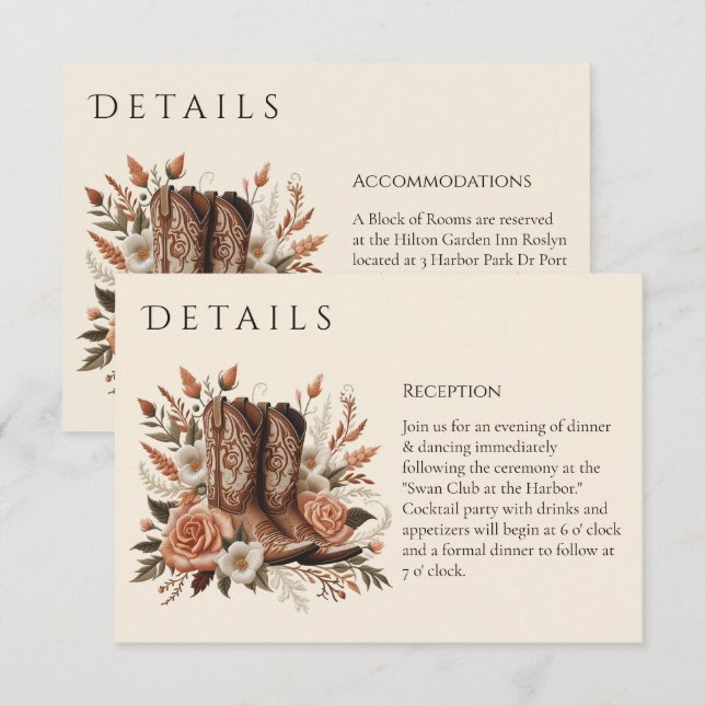 Moderner Eleganter Western - Blume - Einladung (Vorne/Hinten)