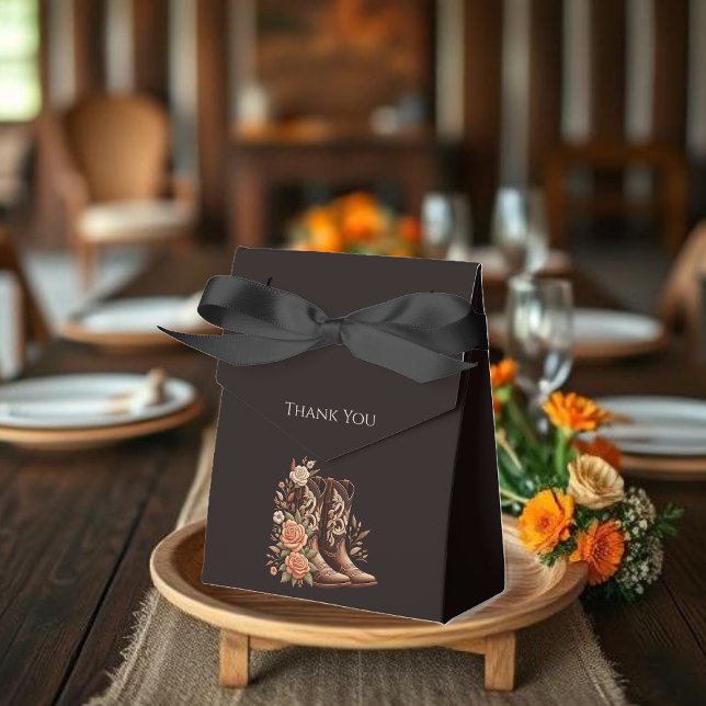 Moderner Eleganter Western - Blume Geschenkschachtel (Country Western-Flowers with Cowboy Boots-Wedding Favor Boxes dark box)