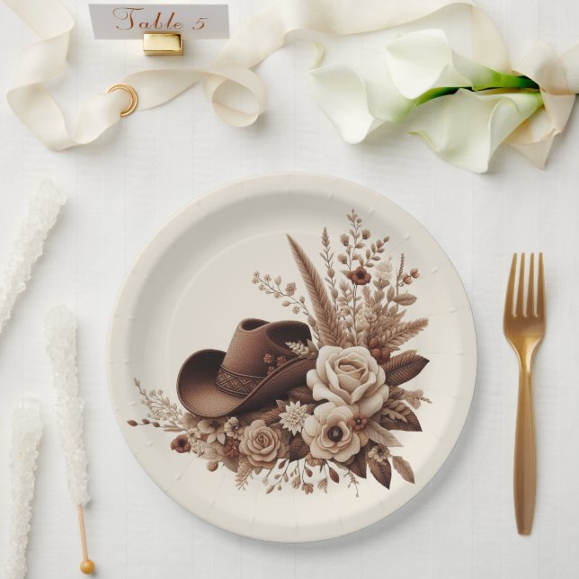 Moderner Eleganter Western - Blumen Pappteller (Hochzeit)