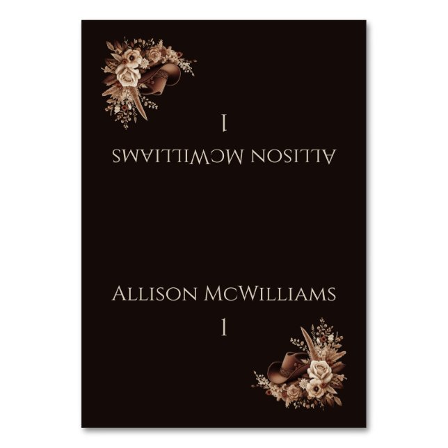 Moderner Eleganter Western - Blumen Tischnummer (Vorderseite)