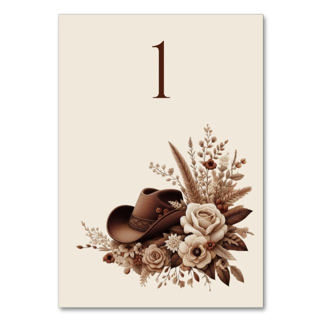 Moderner Eleganter Western - Blumen Tischnummer (Vorderseite)
