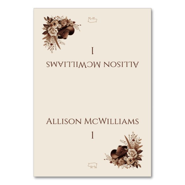 Moderner Eleganter Western - Blumenkarpfen Tischnummer (Vorderseite)