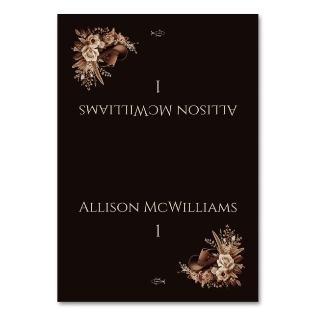 Moderner Eleganter Western - Blütenfisch Tischnummer (Vorderseite)